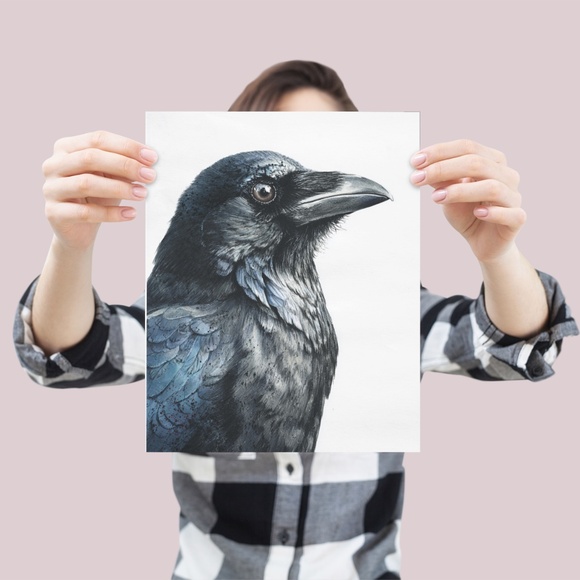 Watercolor Black Crow Wall Art Print Unframed - Black Bird Raven Illustration - Picture 4 of 6